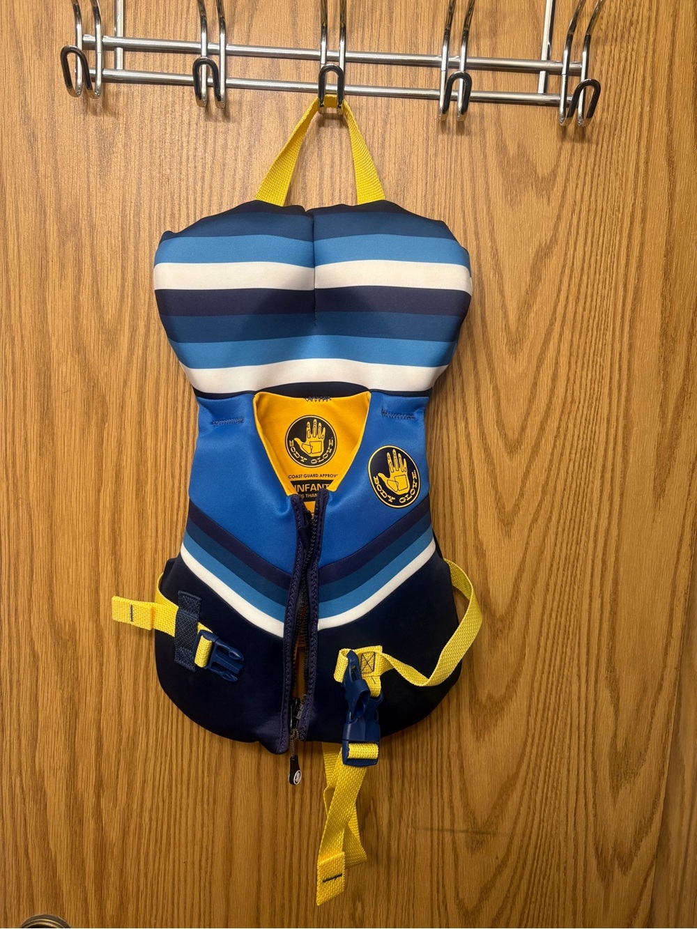 Body Glove Blue Striped Infant Life Jacket with Yellow Trim